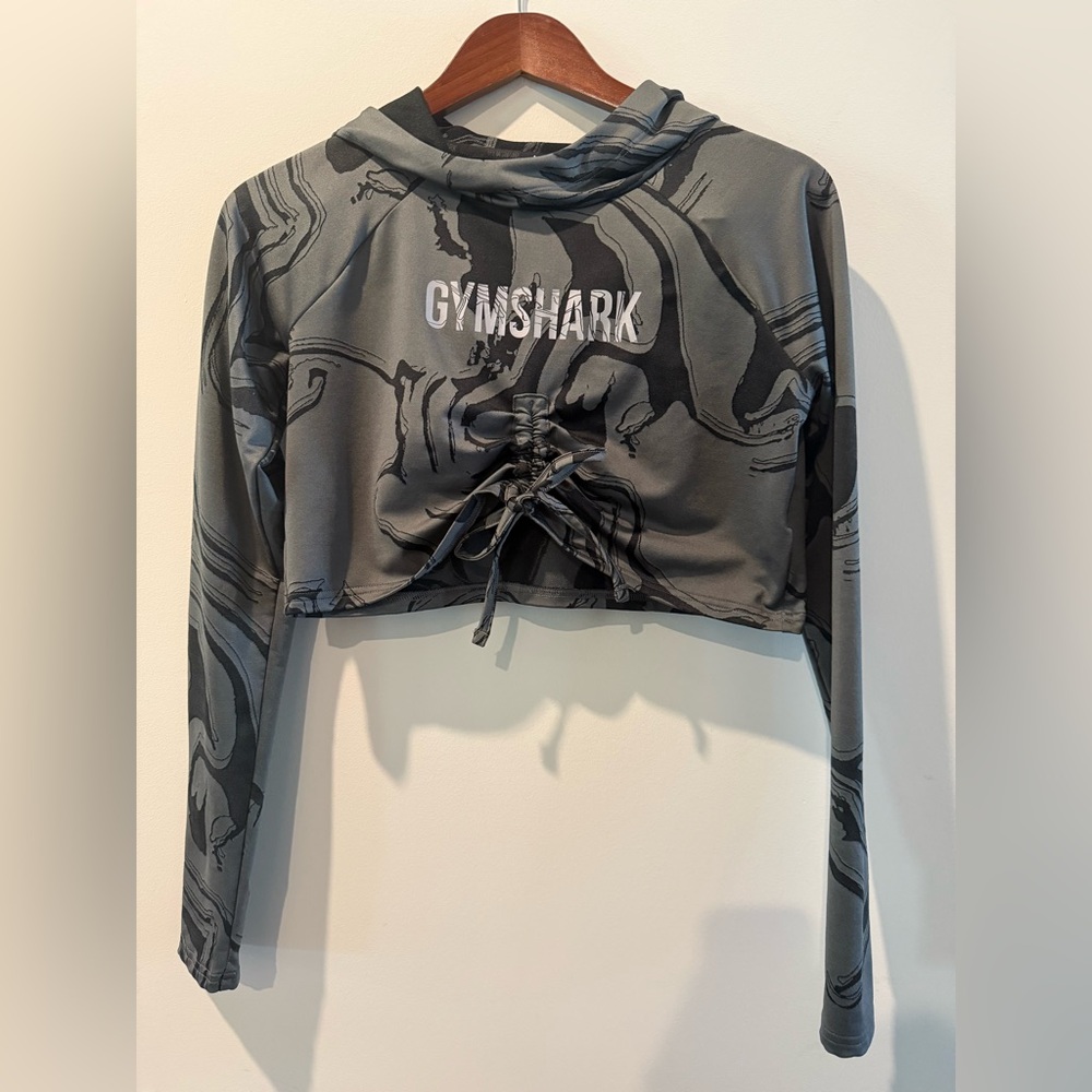 Gymshark Black and Gray Patterned Cropped Hoodie Size XS